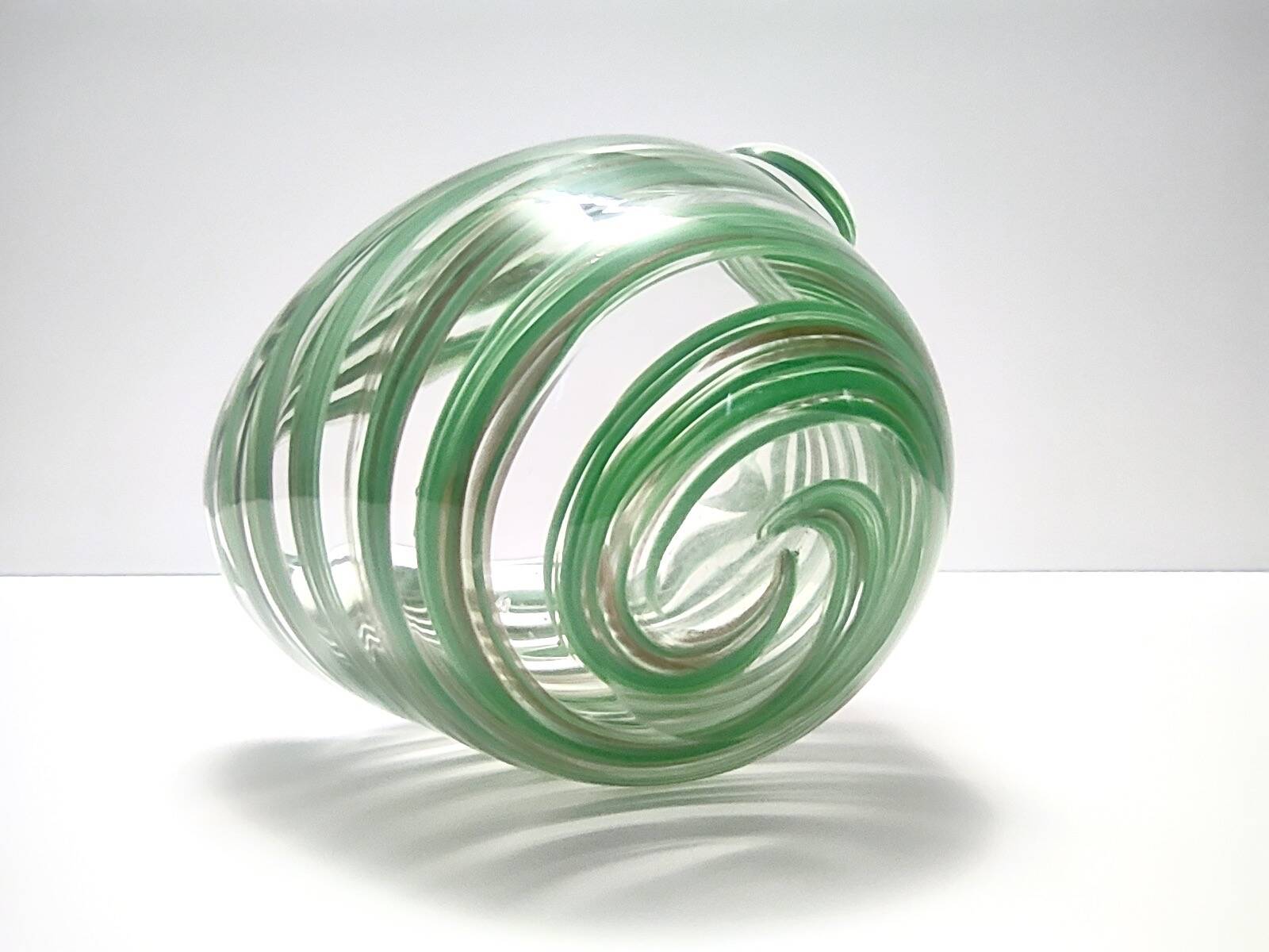 Murano Glass Bowl or Ashtray with Green Canes and Aventurine Glass, Italy