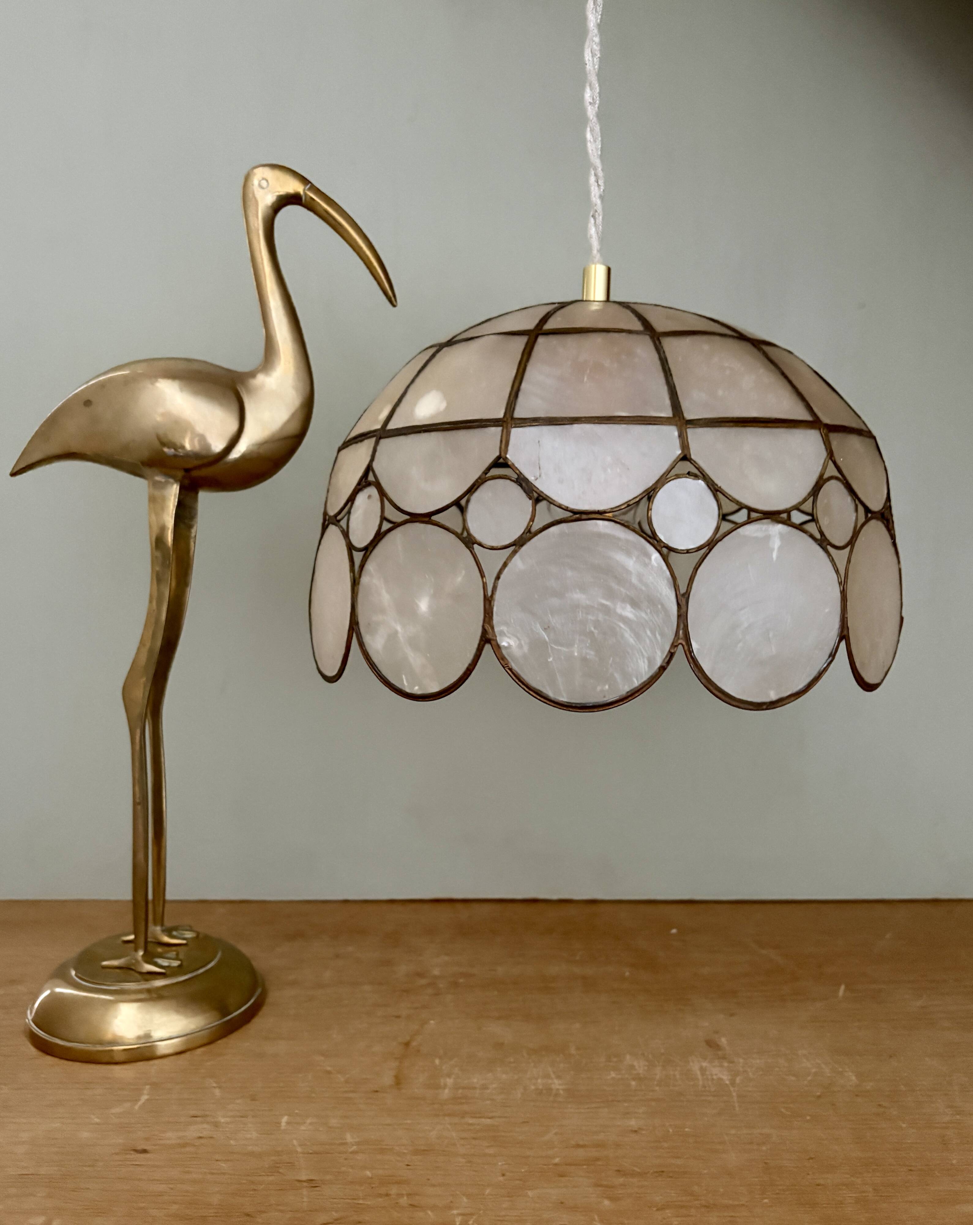 Vintage mother-of-pearl and brass lampshade pendant light