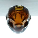 Mid-century modern biomorphic-shaped handmade crystal vase in amber and brown attributed to Börne Augustsson for Åseda, Sweden