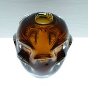 Mid-century modern biomorphic-shaped handmade crystal vase in amber and brown attributed to Börne Augustsson for Åseda, Sweden