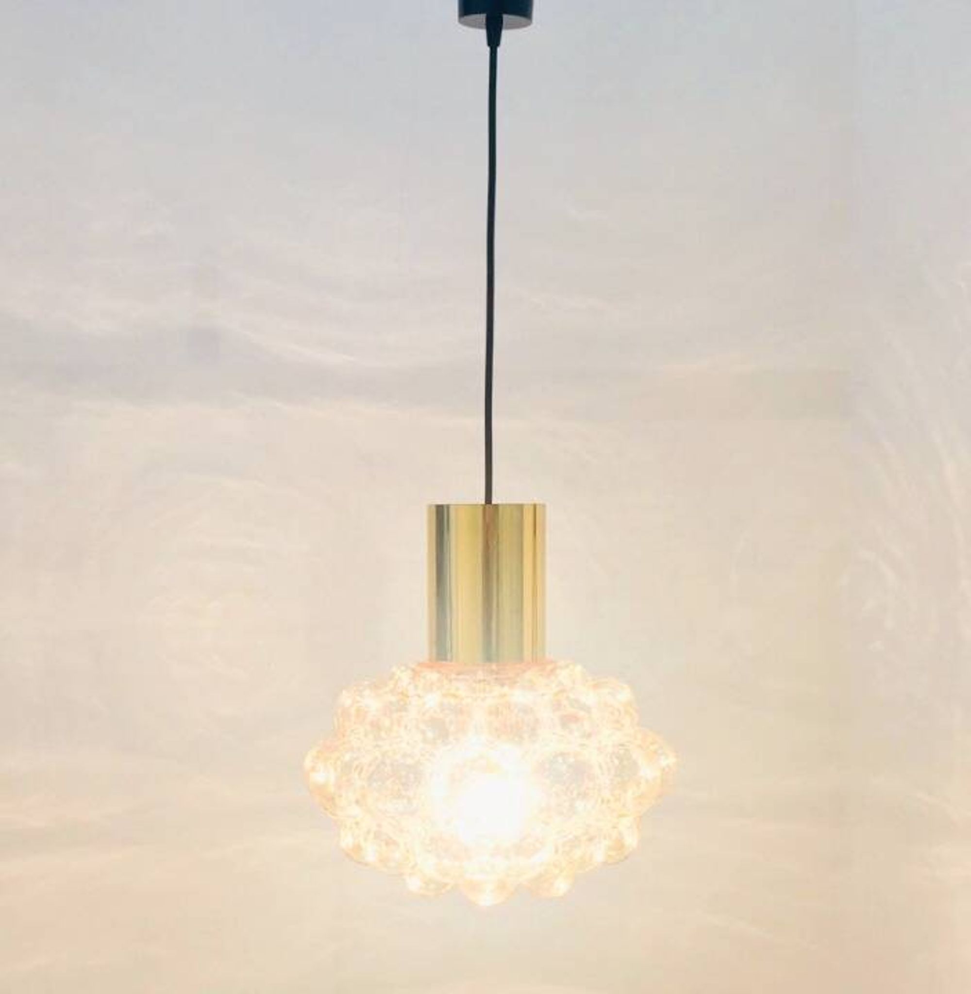 Large Mid-Century Amber Bubble Glass Ceiling Light by Helena Tynell for Limburg, Germany, 1960s