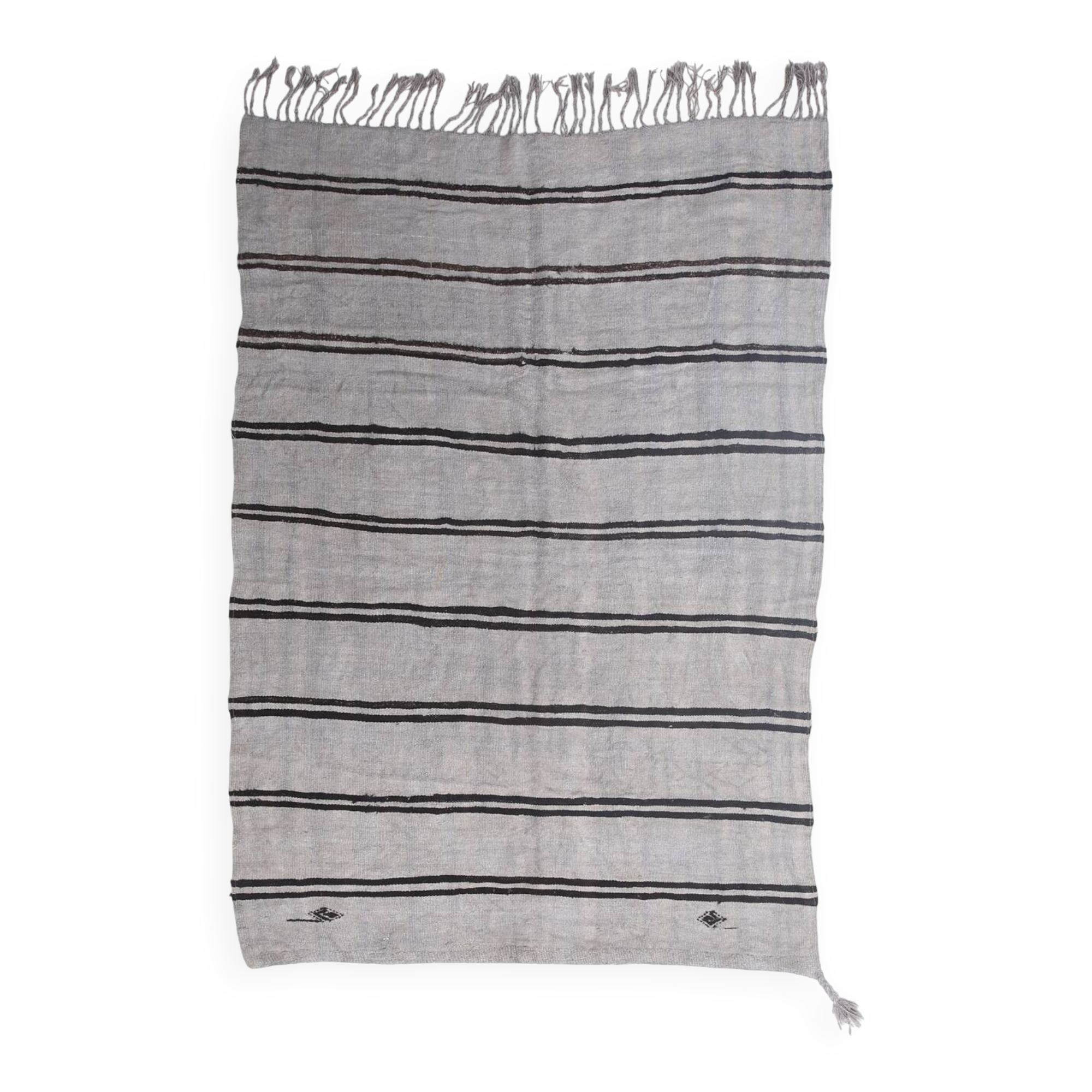 Striped Pattern Gray & Black Vintage Kilim Rug, 188x267Cm