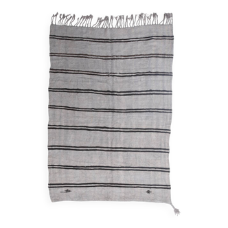 Striped Pattern Gray & Black Vintage Kilim Rug, 188x267Cm