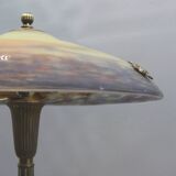 Lampe de table Muller Frères, France, avec pied en laiton et abat-jour en pâte de verre, style Art déco vers 1930