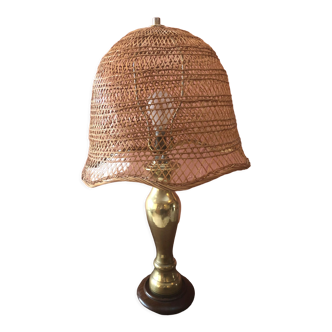 Lamp year 1960 wicker brass