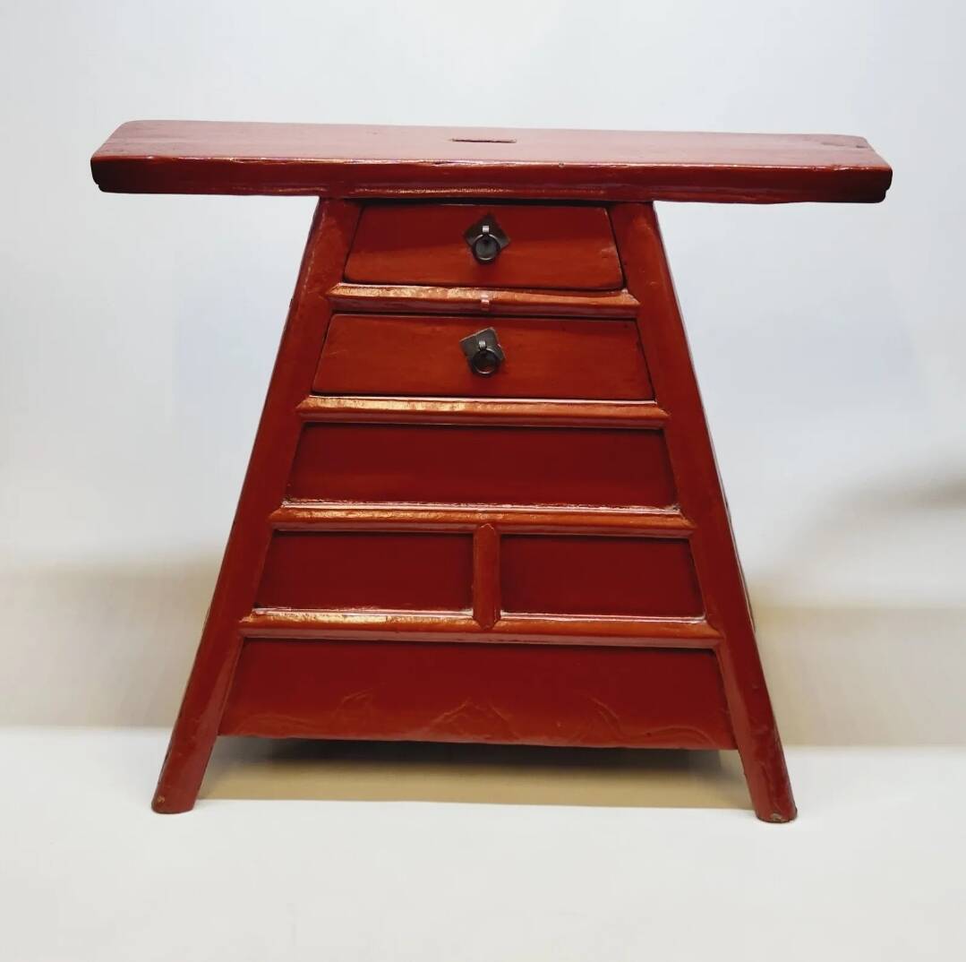 Old chinese barber hairdresser stool 19th xixth century in lacquered wood