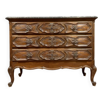 Louis XV Baroque chest of drawers in solid walnut