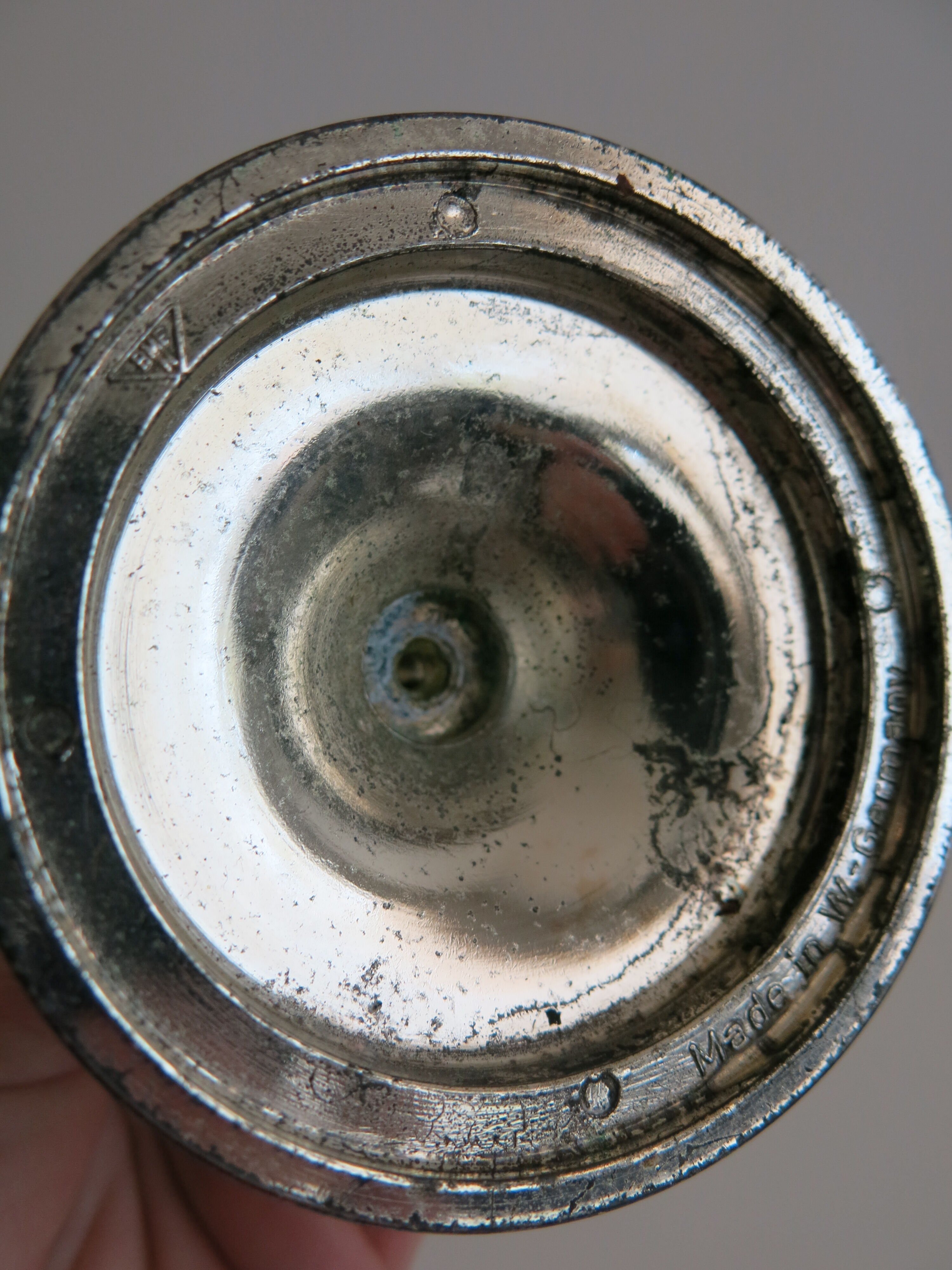Right candle holder in silver metal from BMF West-Germany