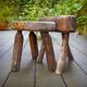 Pair of brutalist tripod stools in grayed pine. France, 1950s