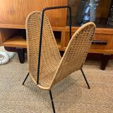Danish magazine rack in metal and woven wicker