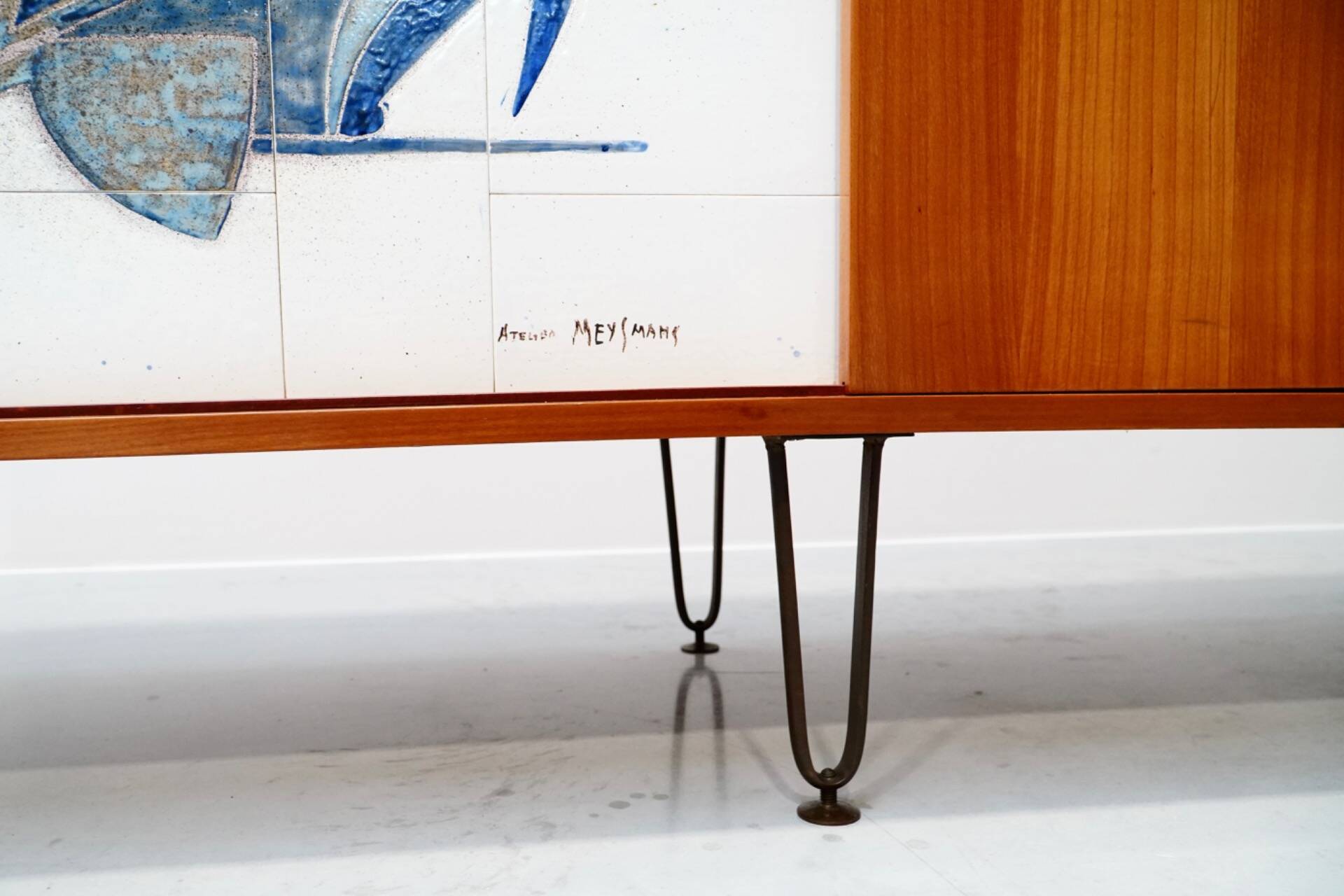 Alfred Hendrickx, Sideboard with Ceramic Art by Willy Meysmans