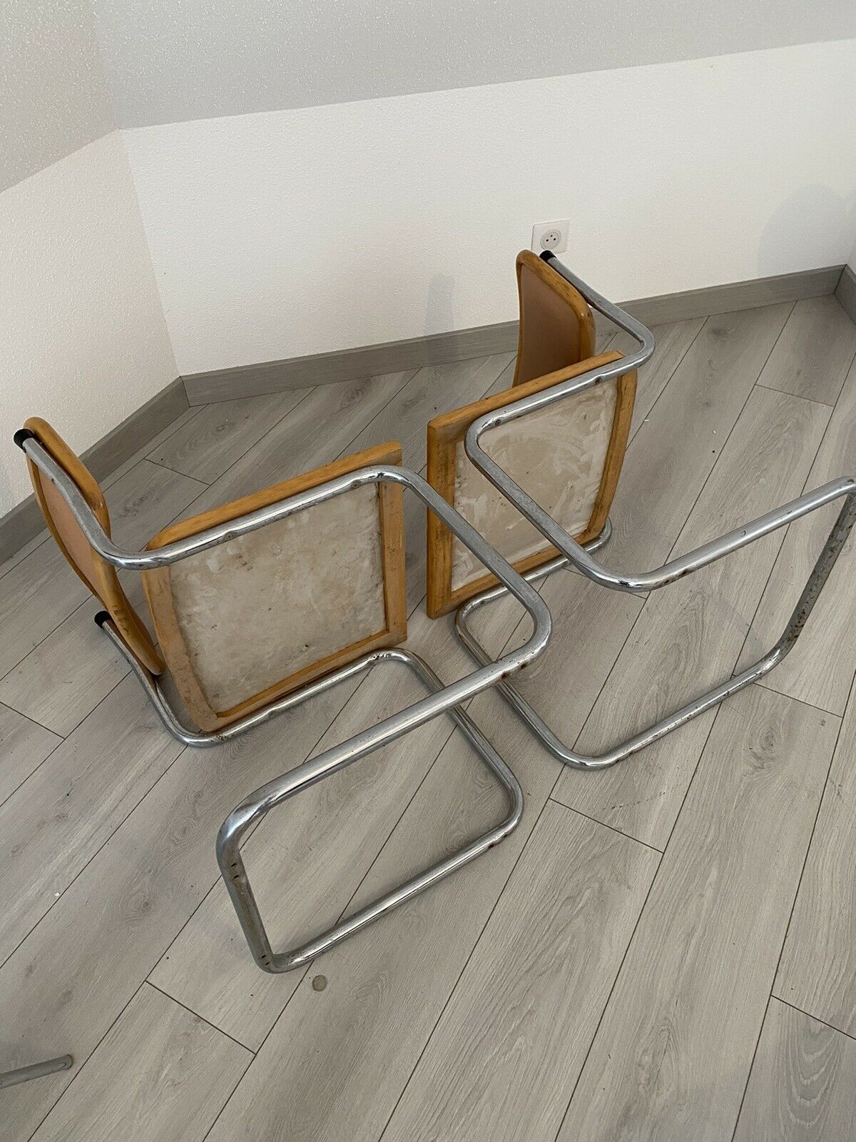 Pair chairs B32 Cesca skaï by Marcel Breuer vintage 1960
