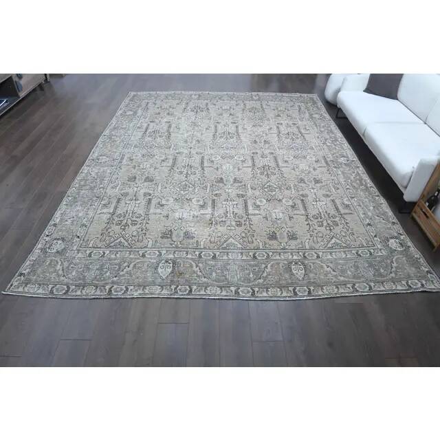 1960s Vintage Persian Handmade Wool Cotton Grey Area Rug 297x375
