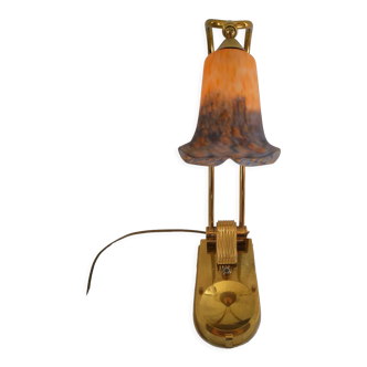 Lampe cendrier art nouveau et tulipe pâte de verre signé vianne