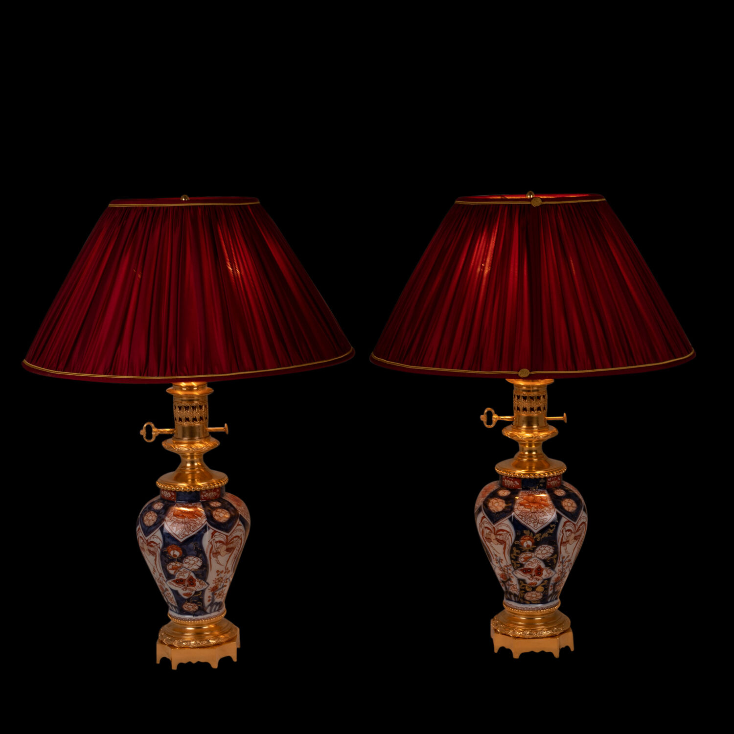 Pair of Imari porcelain and bronze lamps, circa 1880