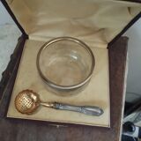 Crystal silver sugar bowl and spoon in box