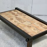 Roger Capron, rare, large coffee table with character decorations.