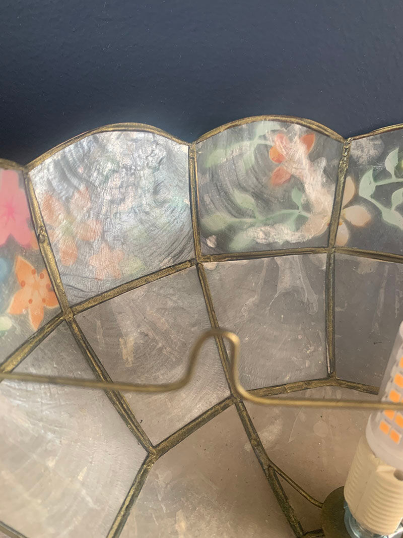 Mother-of-pearl and brass wall lamp