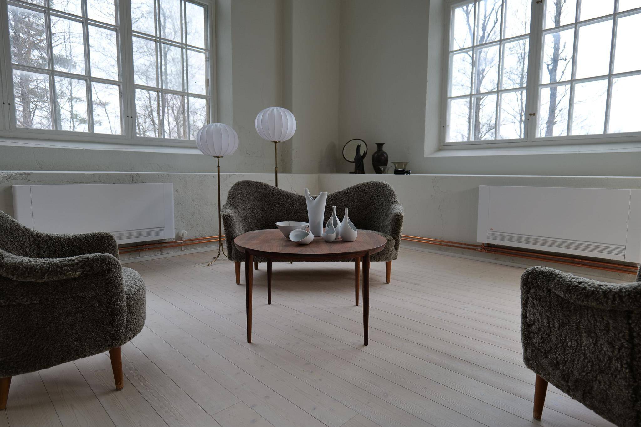 Mid-century modern canapé in sheepskin / shearling model 'Samspel' by Carl Malmsten, 1956