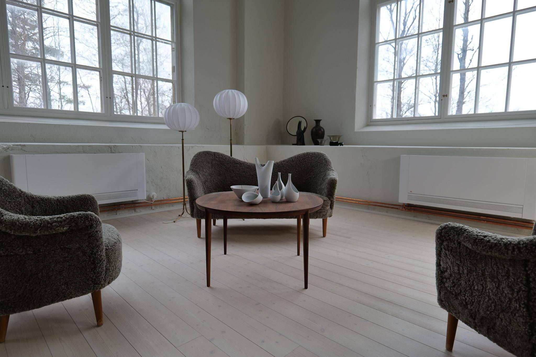 Canapé moderne du milieu du siècle en peau de mouton / shearling modèle 'Samspel' Carl Malmsten, 1956