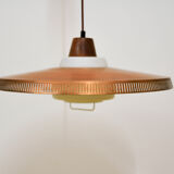 Copper milk glass & teak hanging lamp Bernt Karlby for Lyfa