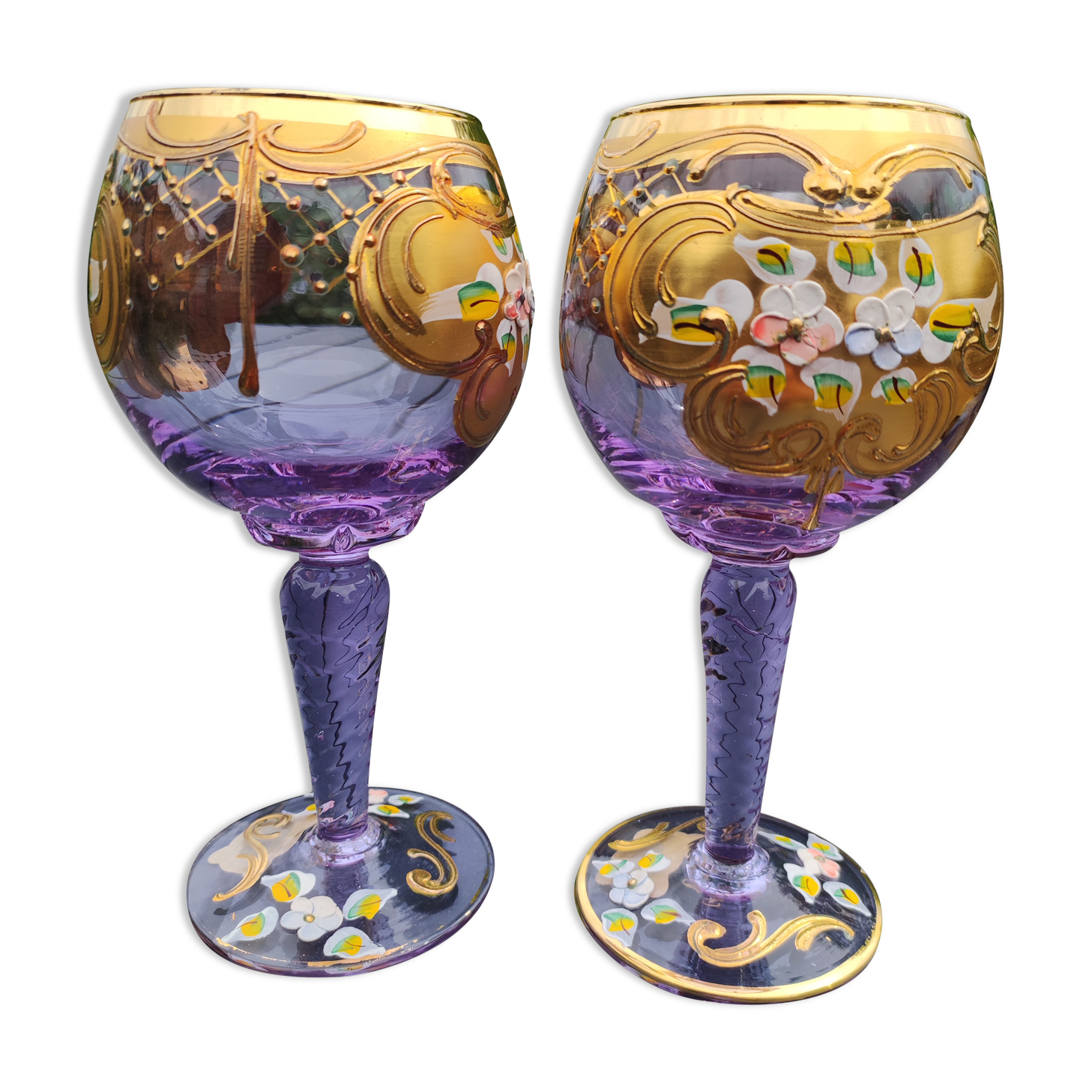 Set of 2 Trefuochi Foot Deco glasses shaped ball from Murano/Italy