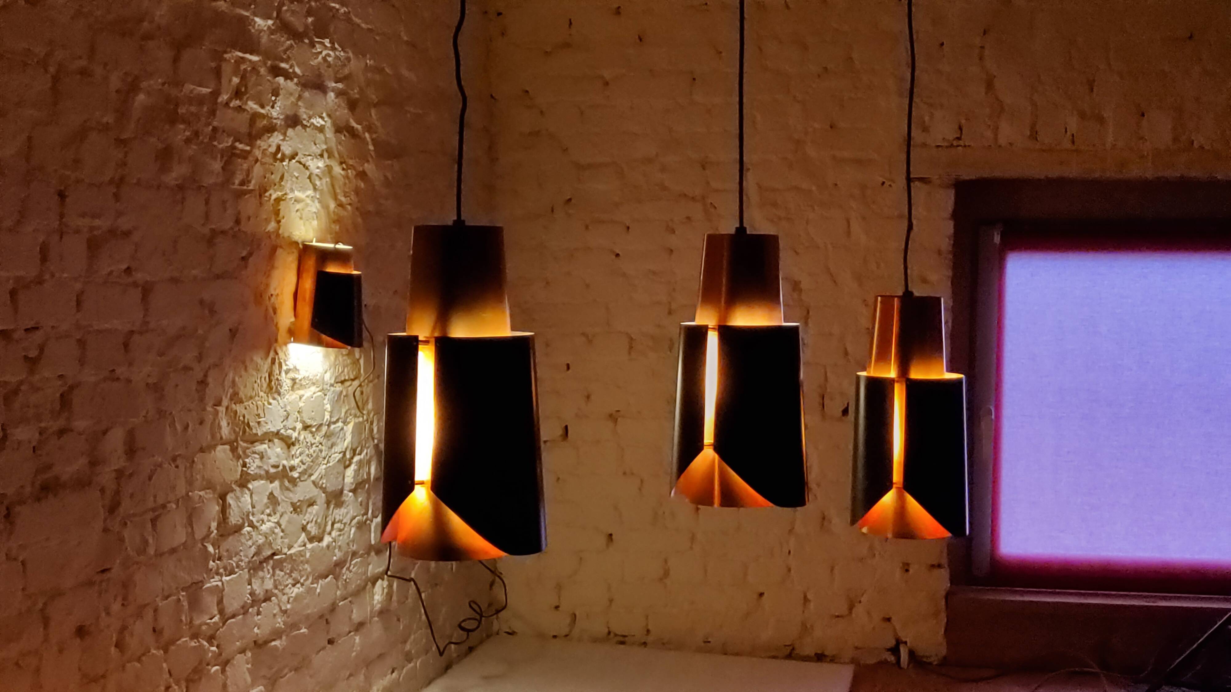 Vintage black brass 'østerport' pendant and wall lamp by Bent Karlby for Lyfa, Denmark 1960s