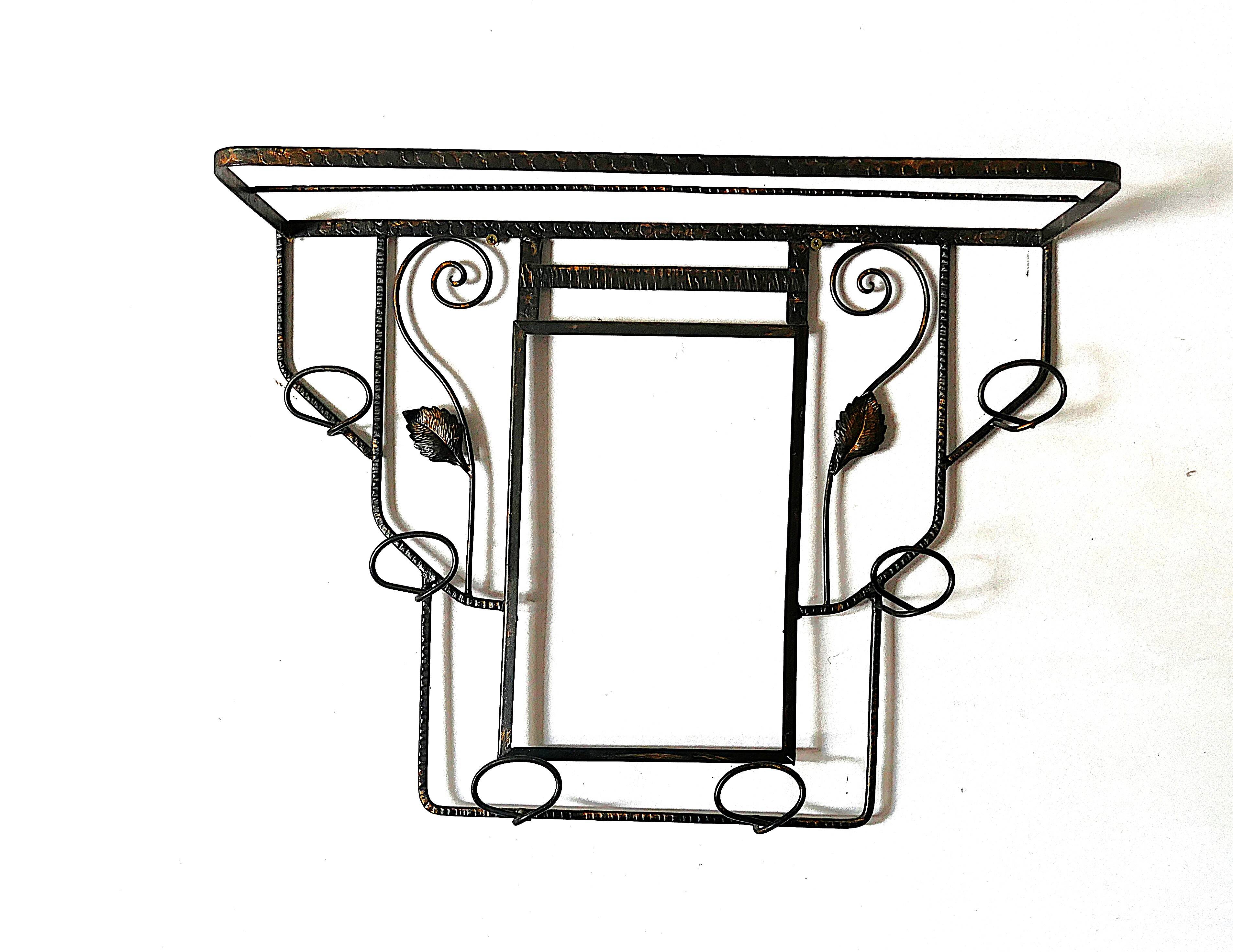 Art Deco wall coat rack in hammered wrought iron - 1930s/40s