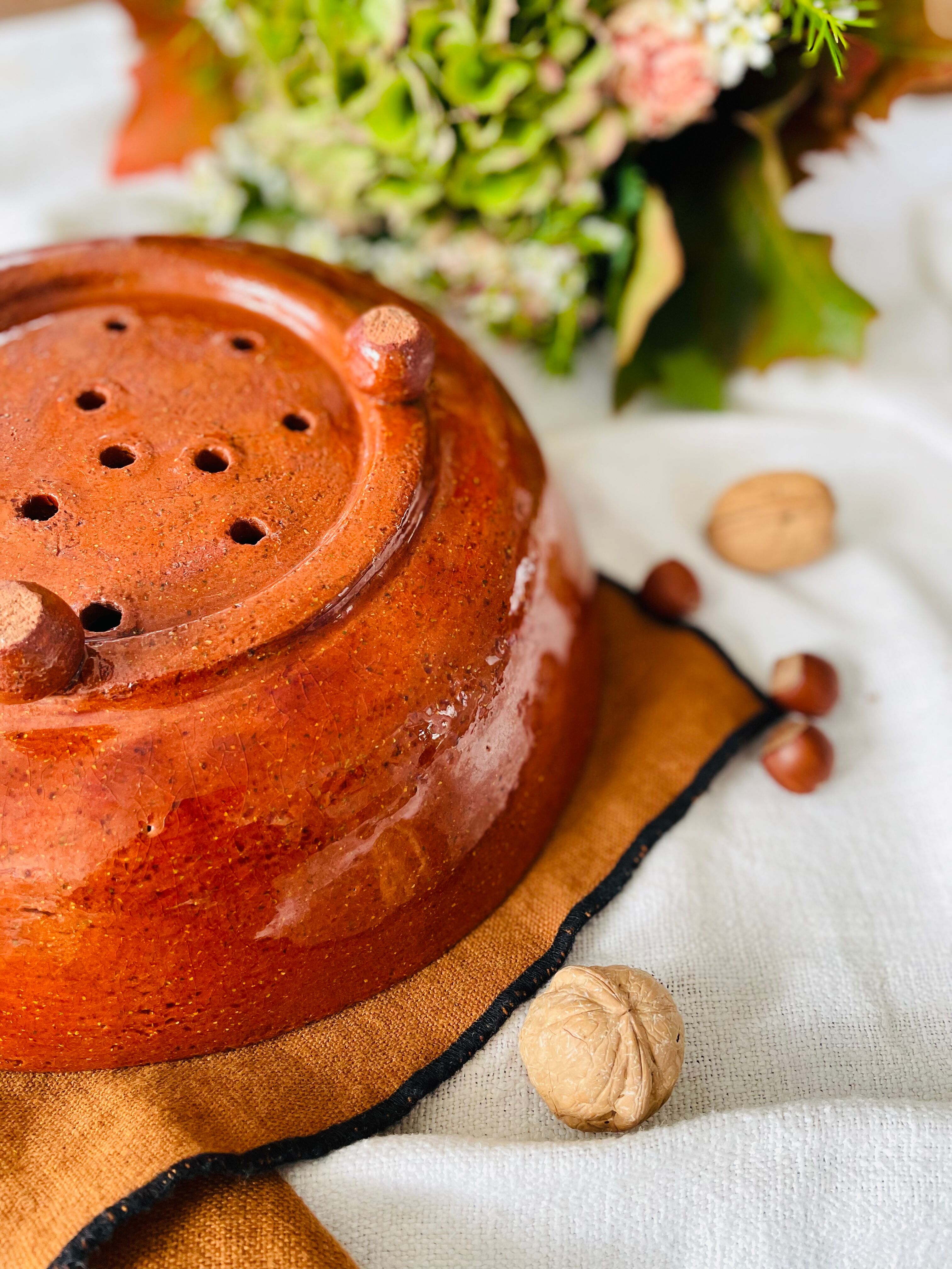 Vintage glazed terracotta strainer