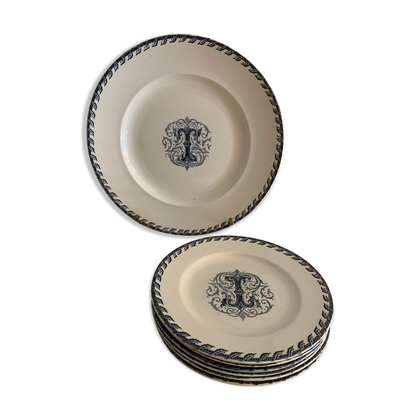 6 dessert plates and old earthenware dish, KG Lunéville