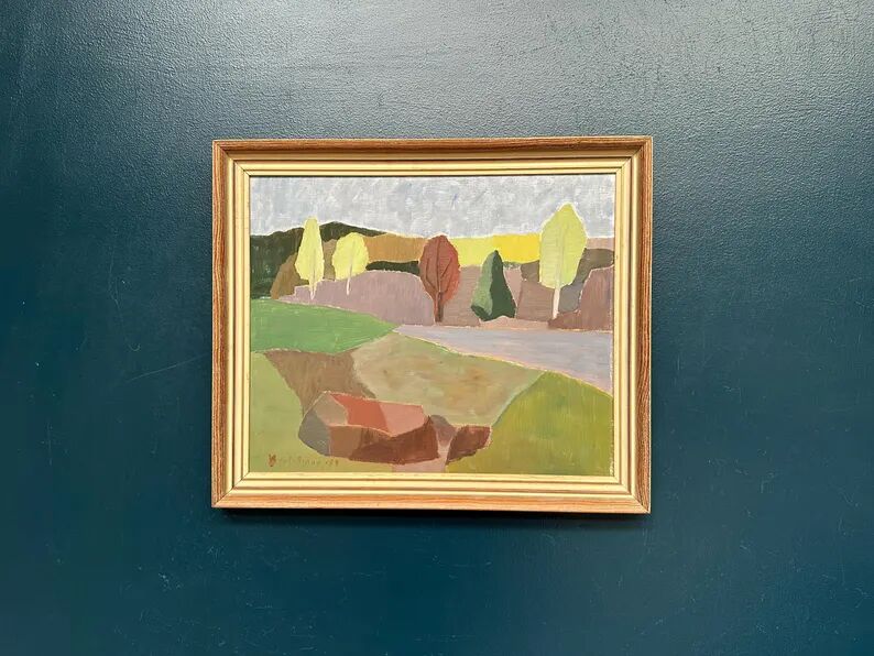 Original Swedish Oil on Panel – “Trees and Fields” by Carl‑Einar Andersson (1925–1975) – 1959 – Vintage & Framed – 53 × 44.5cm (20.9"×17.5")
