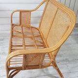 Vintage rattan and caning bench