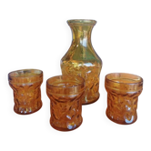 Service carafe et 3 verres ambré "BRF" vintage  ​