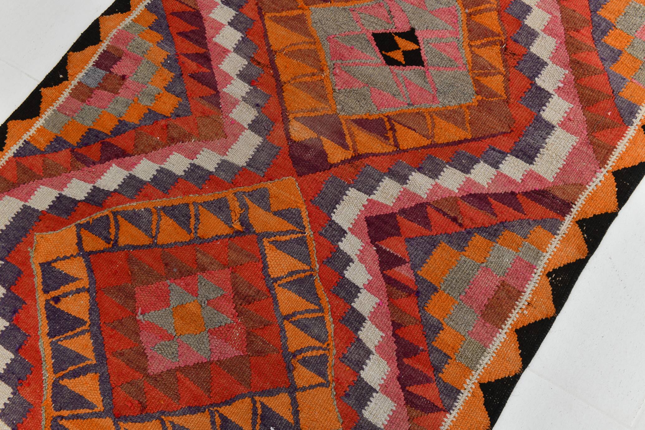 3x12 Pink Orange Vintage Kilim Runner Rug 105x377Cm SK 34621