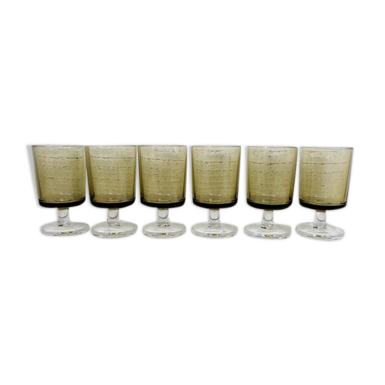 6 Old Smoked Luminarc Foot Glasses H9,2 cm