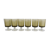 6 Old Smoked Luminarc Foot Glasses H9,2 cm