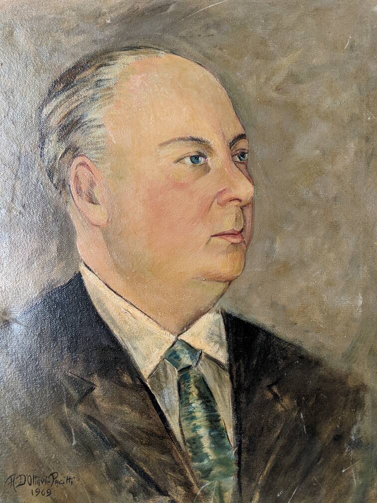 Old oil painting portrait of a man from the 20th century
