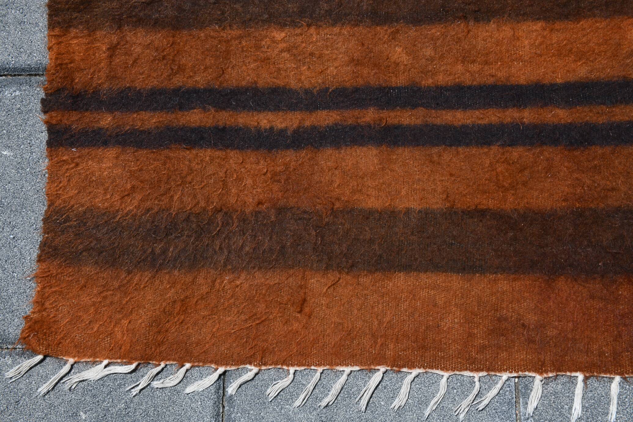 Vintage Moroccan Wool Rug, Minimalist Striped Berber Rug, 146x220