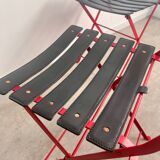 Set of 4 folding leather and metal chairs Italian design Zanuso for Zanotta Celestina vintage