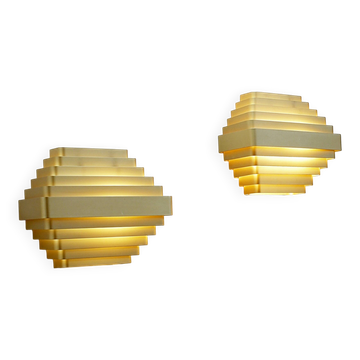 Pair of wall sconces in gold aluminium by Jules Wabbes - 2 pairs available.