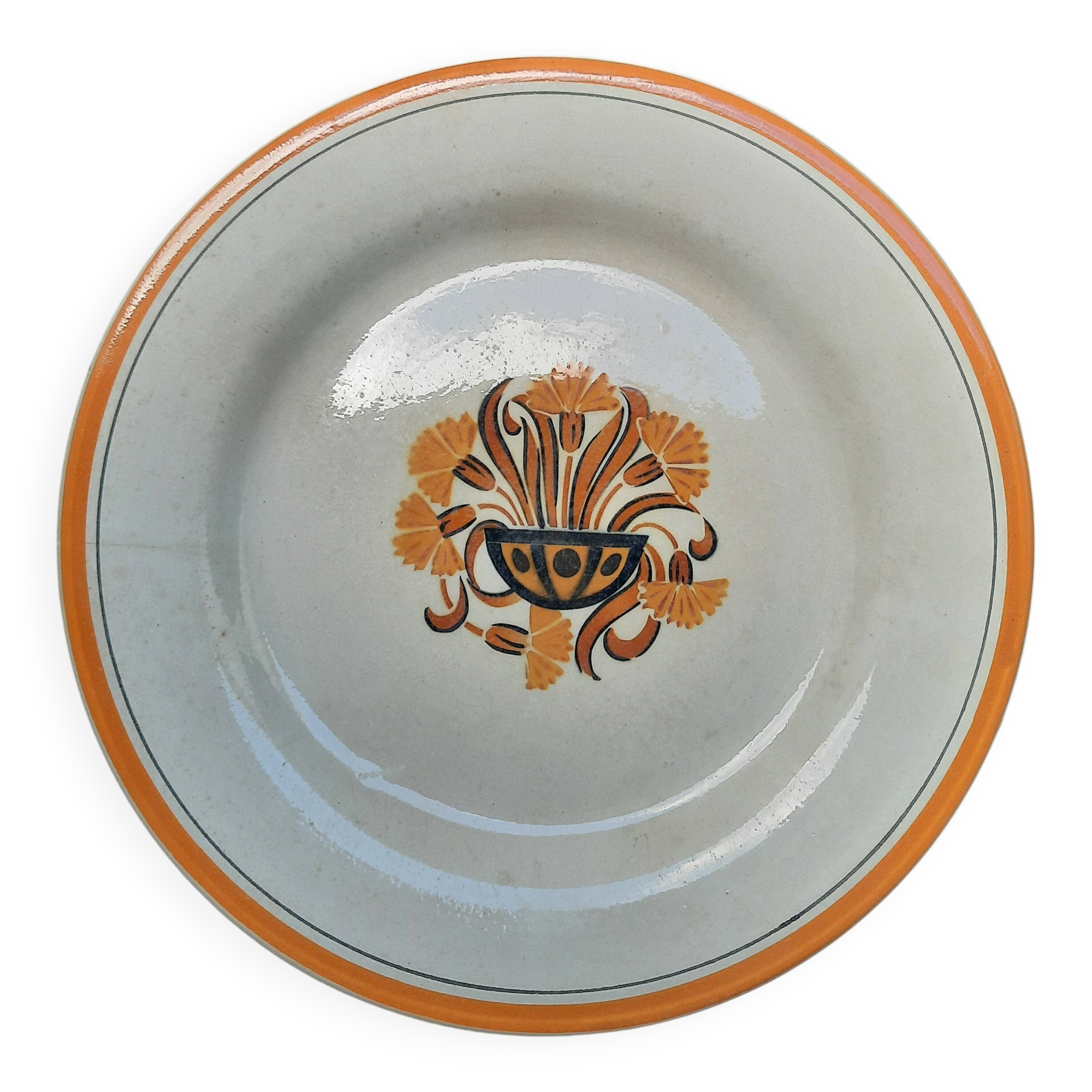 Antique Art Deco fruit bowl 1920-1930. Oeillet earthenware Creil & Montereau