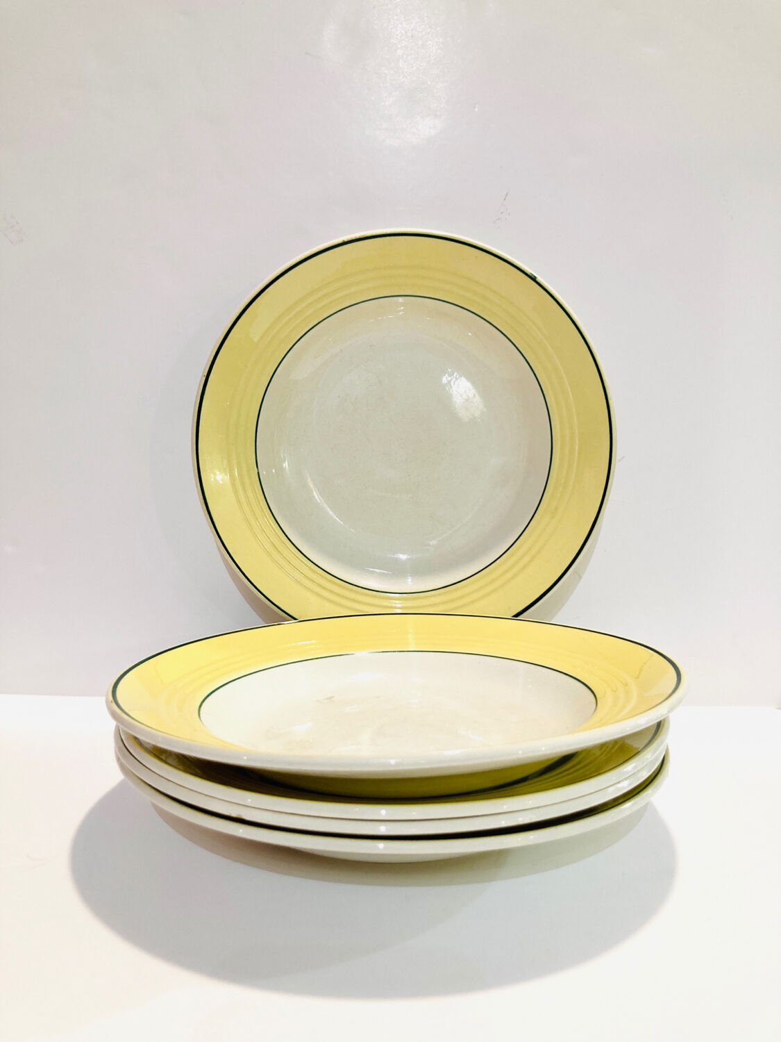 5 hollow plates ceranord faïence-provence yellow and green