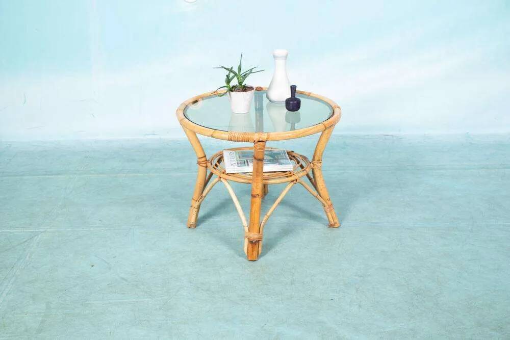1960s round rattan coffee table, Rohé Noordwolde