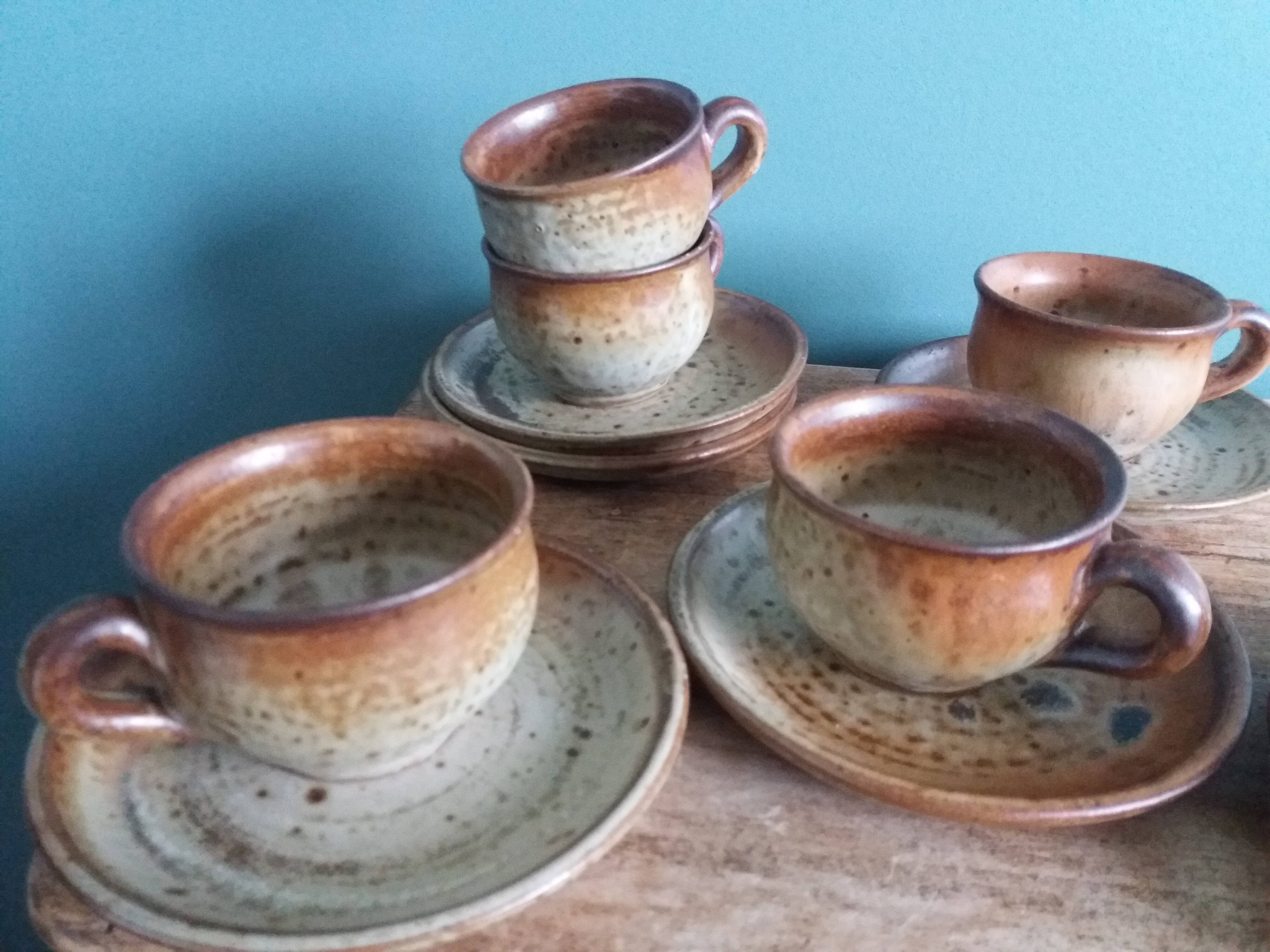 Coffee service with cups and saucers in Puisaye stoneware by Jean-Pierre Prud'homme