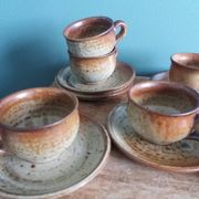 Coffee service with cups and saucers in Puisaye stoneware by Jean-Pierre Prud'homme