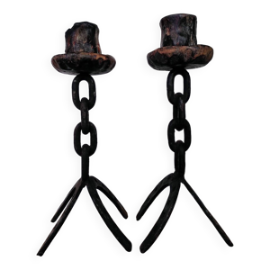 Paire de bougeoirs brutaliste