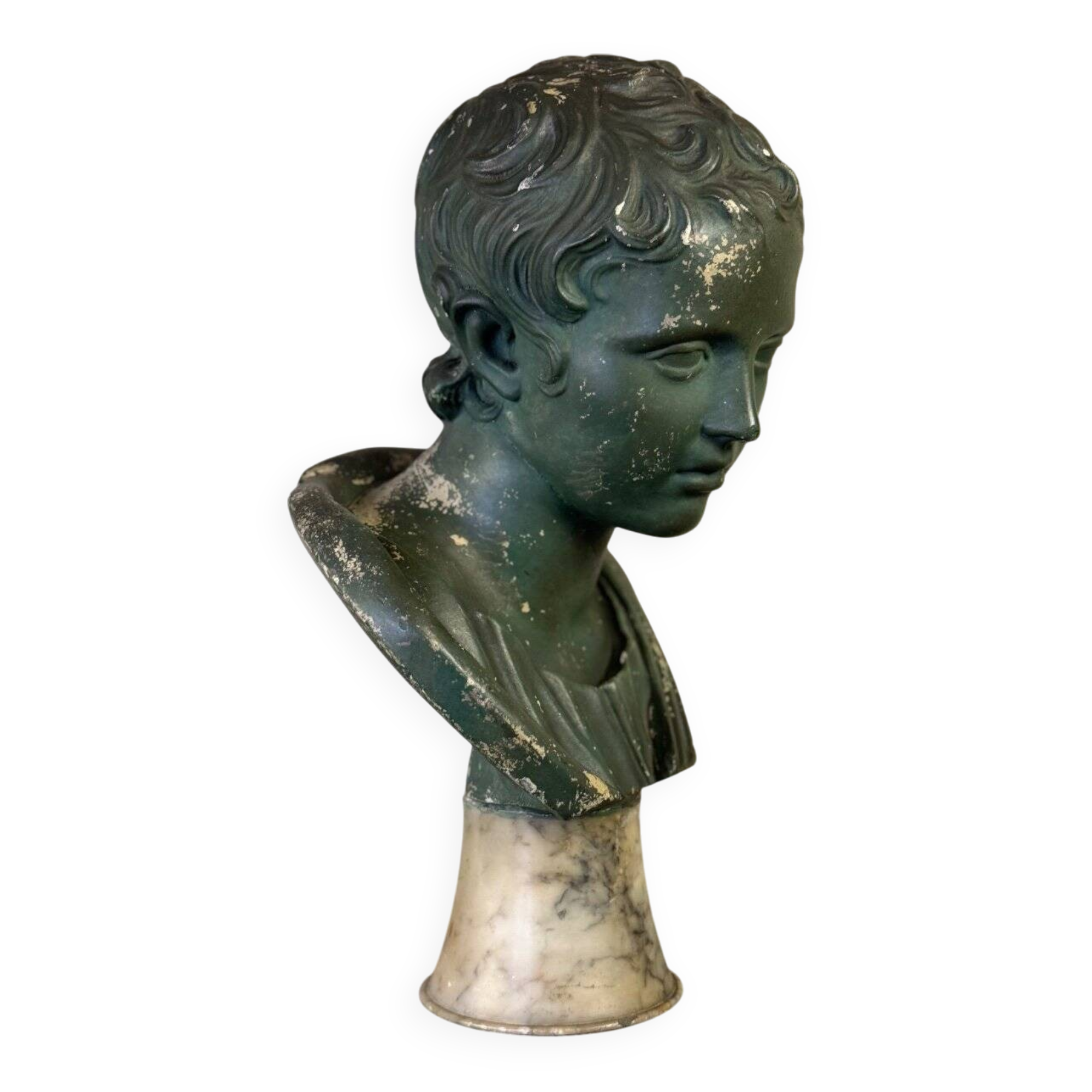 Young Boy, Plaster Bust with Green Patina, Circa 1900