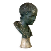 Young Boy, Plaster Bust with Green Patina, Circa 1900