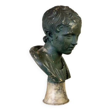 Young Boy, Plaster Bust with Green Patina, Circa 1900