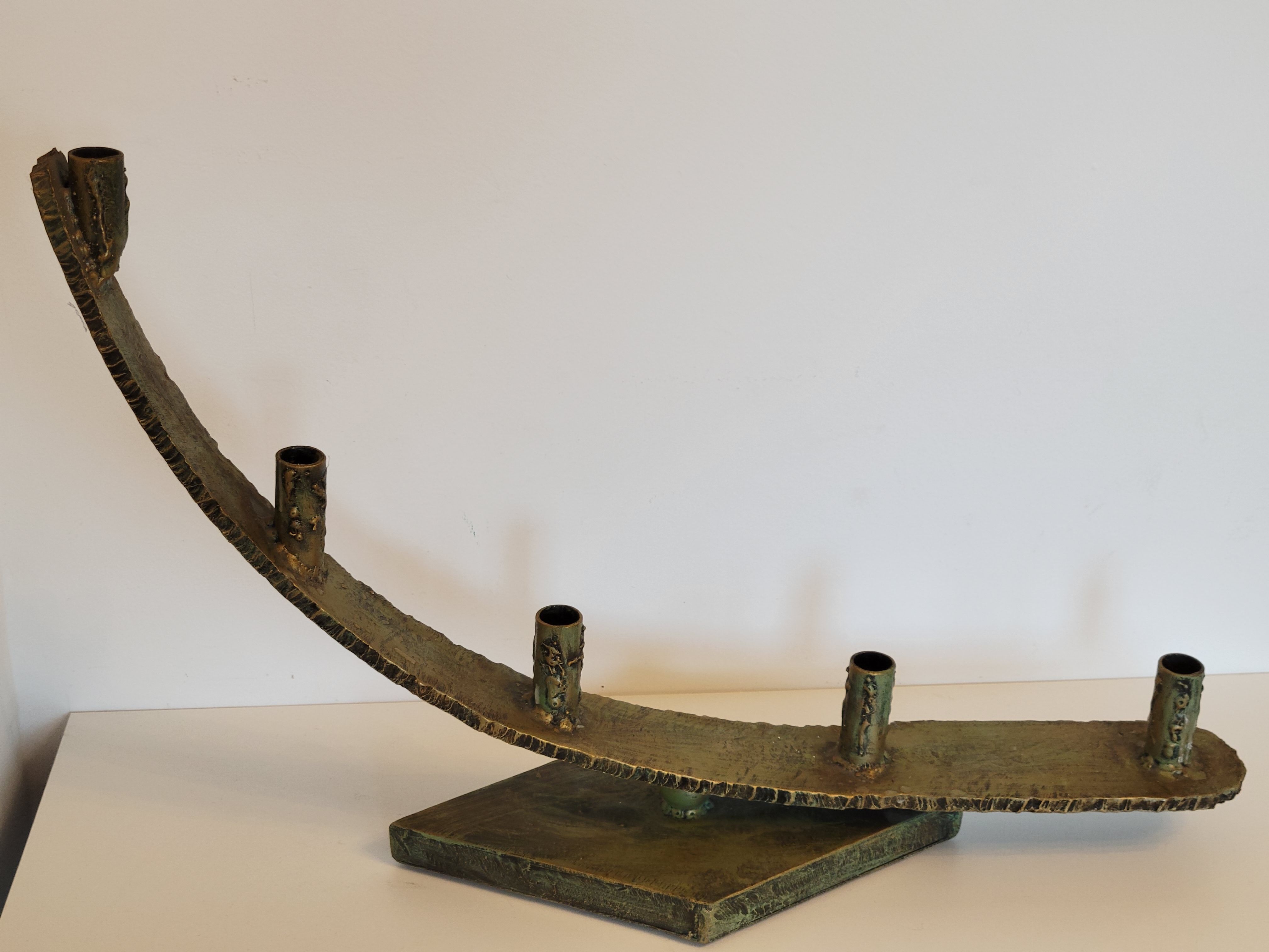 Imposing brutalist art brut iron metal chandelier